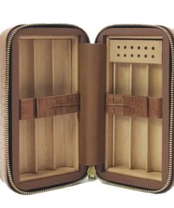 6 Stick Brown Crocodile Leather Travel Humidor Set