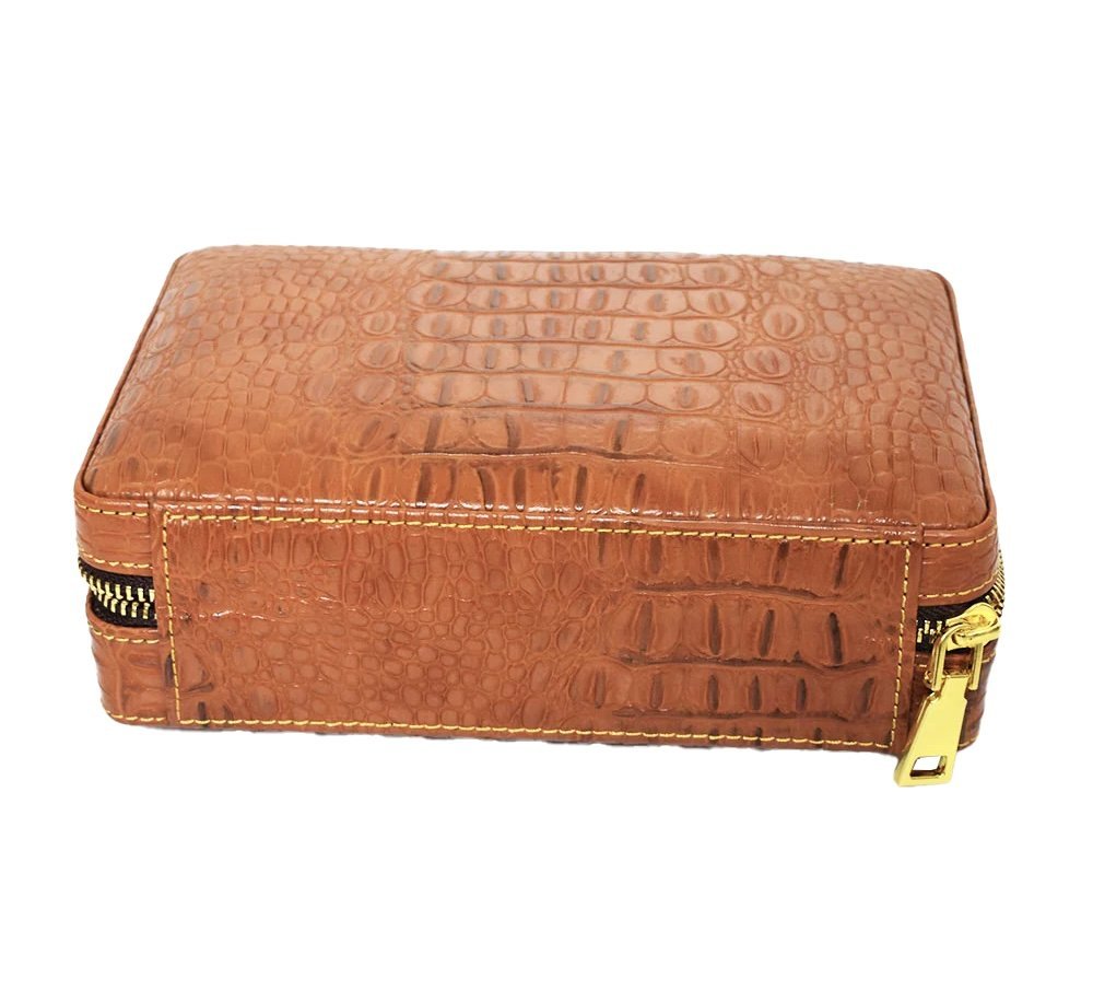 4 Stick Brown Leather Travel Humidor Set With Cutter And Lighter