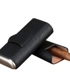3 Stick Black Leather Cigar Case Cedar Lined With Cutter Holder