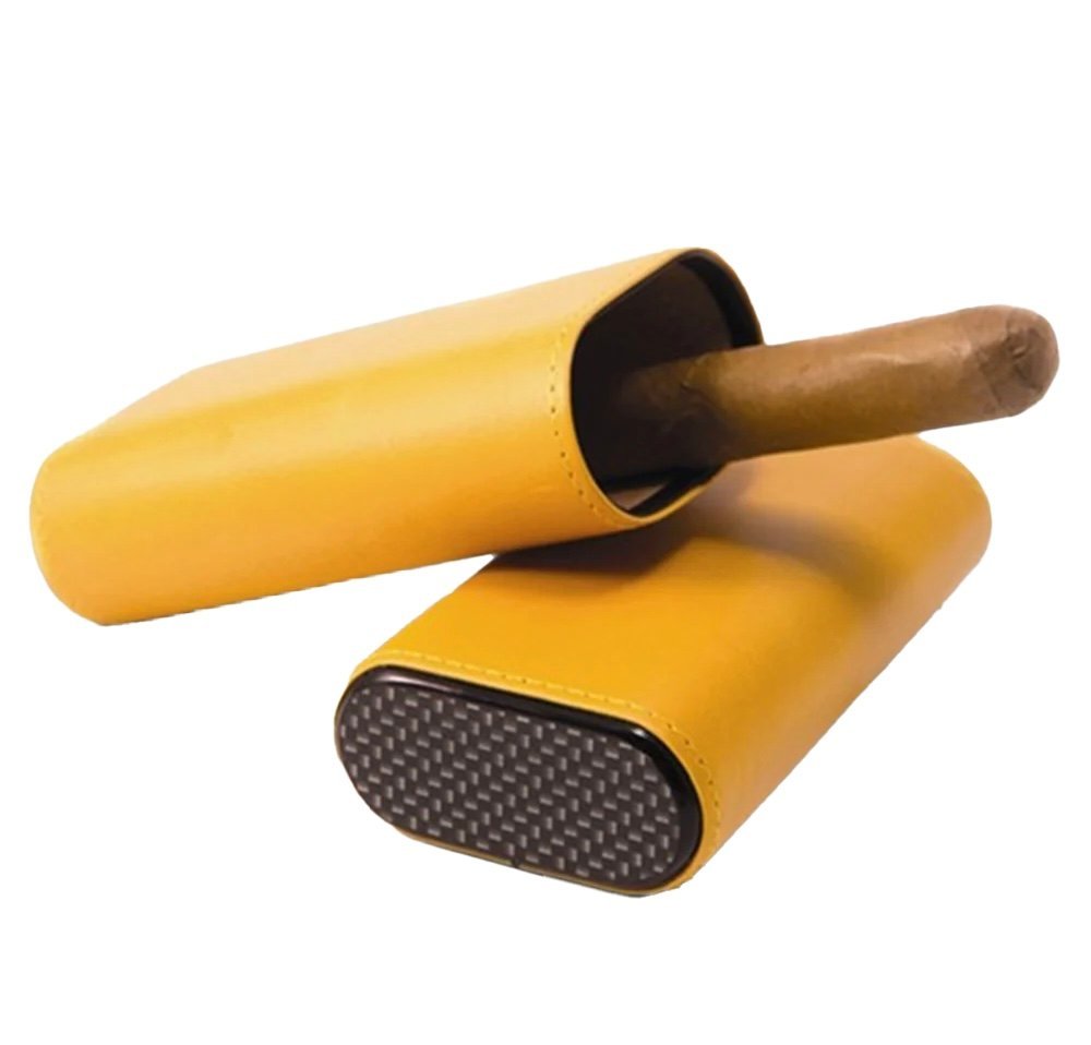 3 Stick Yellow Leather Case With Carbon Fiber Check