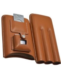 3 Stick Brown Leather Case With Cutter And Lighter