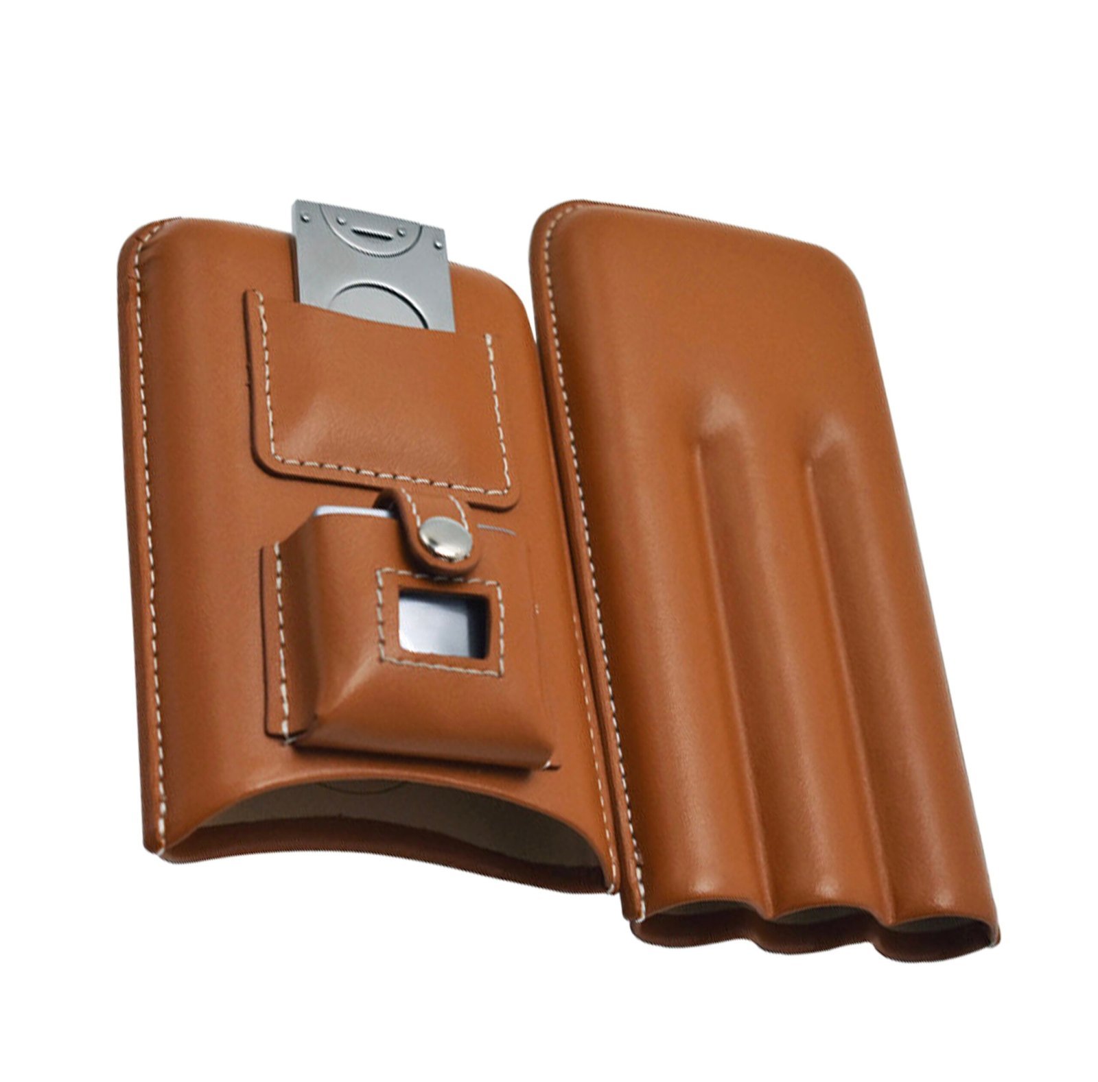 3 Stick Brown Leather Case With Cutter And Lighter