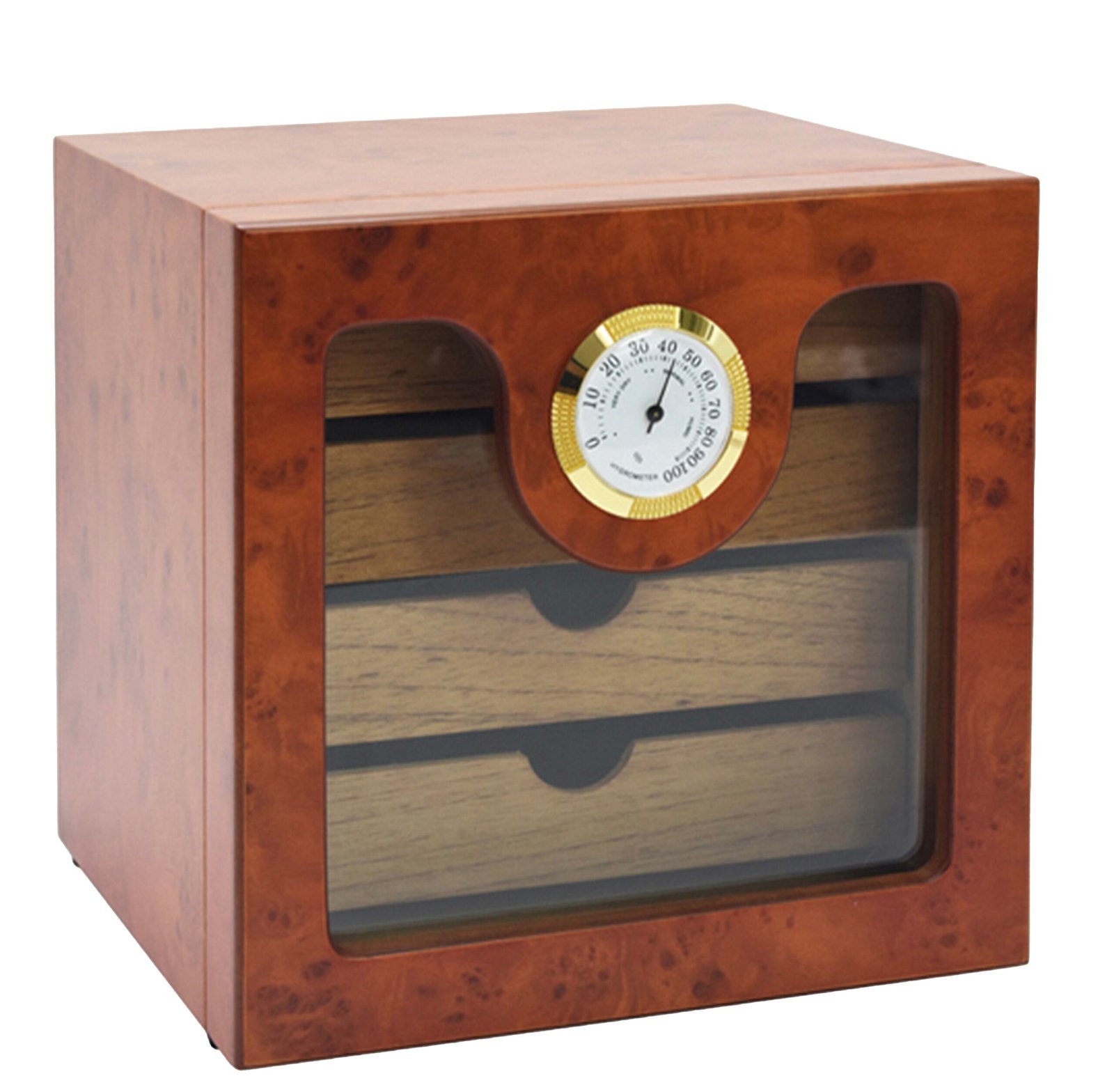 The President 50 Stick 4 Tray Burl Humidor With Glass Door