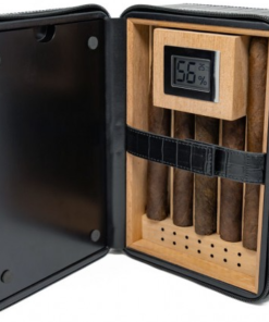 Manhattan XL 10-20 Ct. Crocodile Motif Leather Travel Humidor (Black)