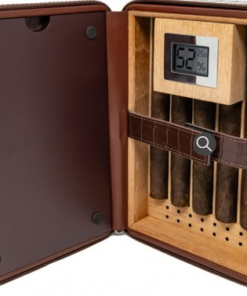 Manhattan XL 10-20 Ct. Crocodile Motif Leather Travel Humidor (Brown)