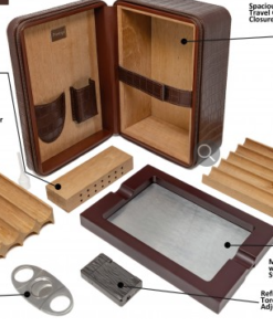 Alternative view of Manhattan XL 10-20 Ct. Crocodile Motif Leather Travel Humidor (Brown)