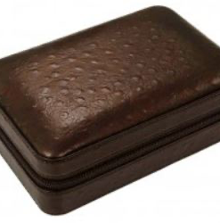 BROWN Ostrich Motif 4-8 ct travel cigar humidor with humidifier, cutter & lighter