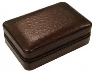 BROWN Ostrich Motif 4-8 ct travel cigar humidor with humidifier, cutter & lighter